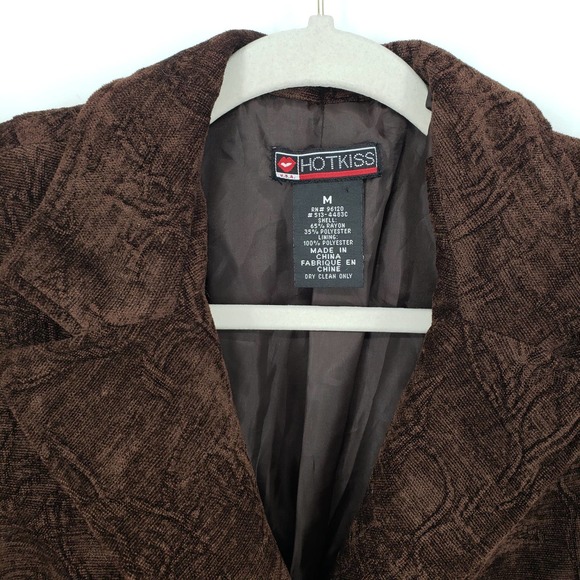 3/$25 Y2K Hot Kiss Velvet Blazer Jacket Floral Embossed Long Sleeve Brown - Picture 4 of 10